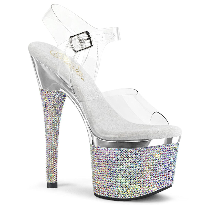 Pleaser ESTEEM-708DM Platform Sandal (Clear/Silver Chrome-Silver AB Rhinestone)