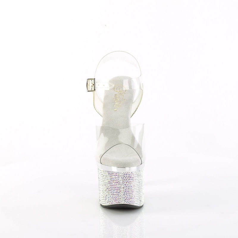 Pleaser ESTEEM-708DM Platform Sandal (Clear/Silver Chrome-Silver AB Rhinestone)