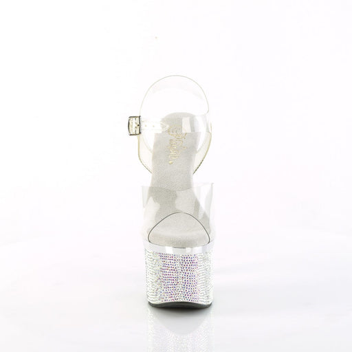 Pleaser ESTEEM-708DM Platform Sandal (Clear/Silver Chrome-Silver AB Rhinestone)