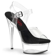 Pleaser EXCITE-608 Platform Sandal (Clear-Black/Clear)