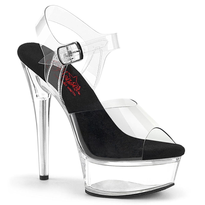 Pleaser EXCITE-608 Platform Sandal (Clear-Black/Clear)