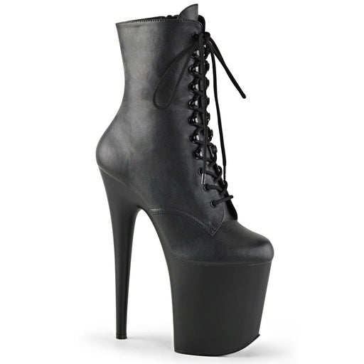 Pleaser FLAMINGO-1020 Platform Ankle Boot (Black Faux Leather/Black Matte)