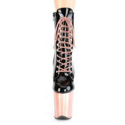 Pleaser FLAMINGO-1020 Platform Ankle Boot (Black Patent/Rose Gold Chrome)