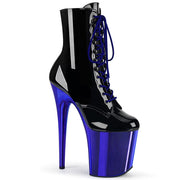 Pleaser FLAMINGO-1020 Platform Ankle Boot (Black Patent/Royal Blue Chrome)