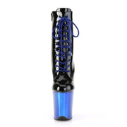 Pleaser FLAMINGO-1020 Platform Ankle Boot (Black Patent/Royal Blue Chrome)