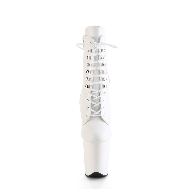 Pleaser FLAMINGO-1020 Platform Ankle Boot (White Faux Leather/White Matte)