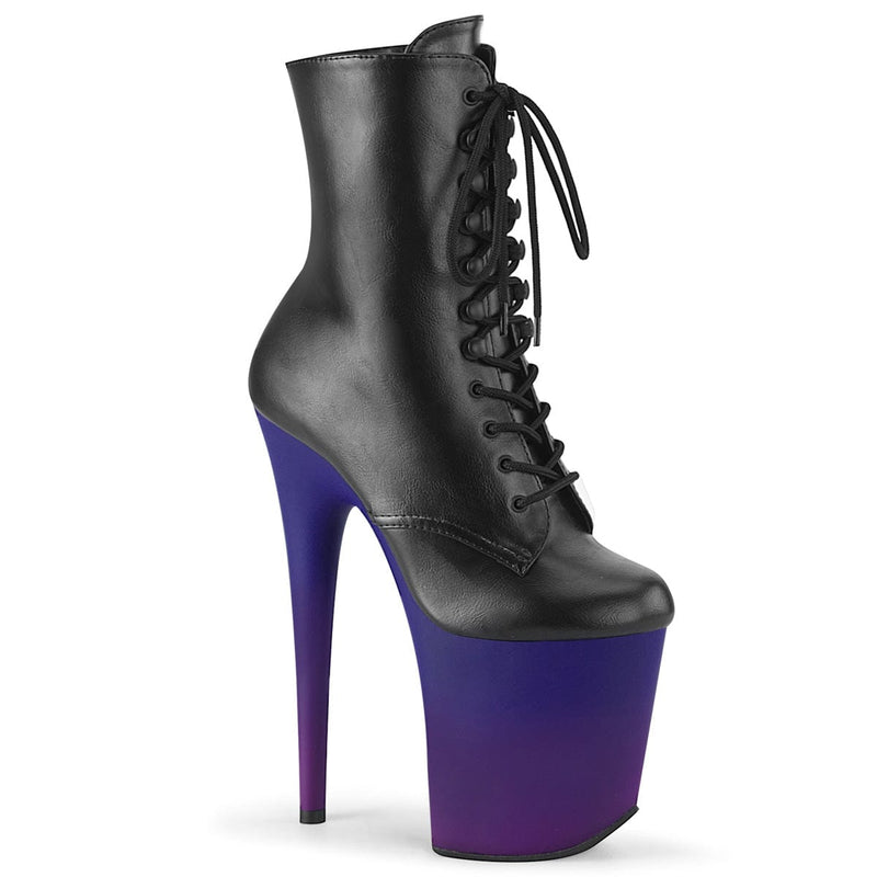 Pleaser FLAMINGO-1020BP Platform Ankle Boot (Black Faux Leather/Blue-Purple Ombre)