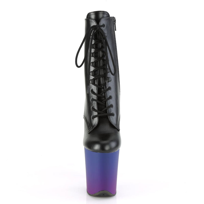 Pleaser FLAMINGO-1020BP Platform Ankle Boot (Black Faux Leather/Blue-Purple Ombre)
