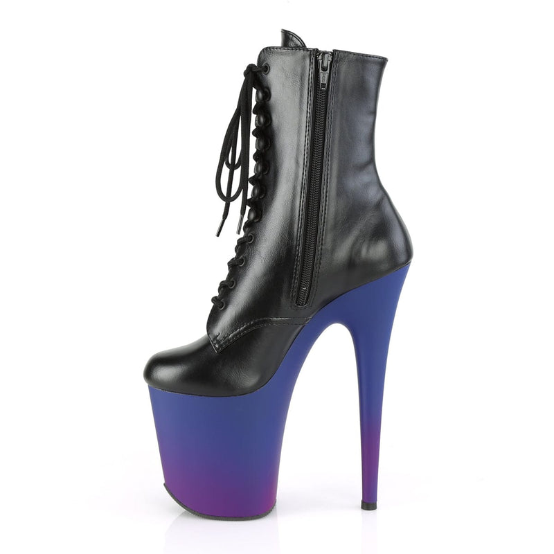 Pleaser FLAMINGO-1020BP Platform Ankle Boot (Black Faux Leather/Blue-Purple Ombre)
