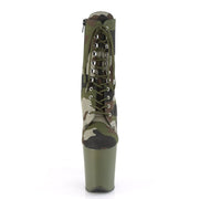 Pleaser FLAMINGO-1020CAMO Platform Ankle Boot (Green Camo Fabric/Dark Olive Matte)