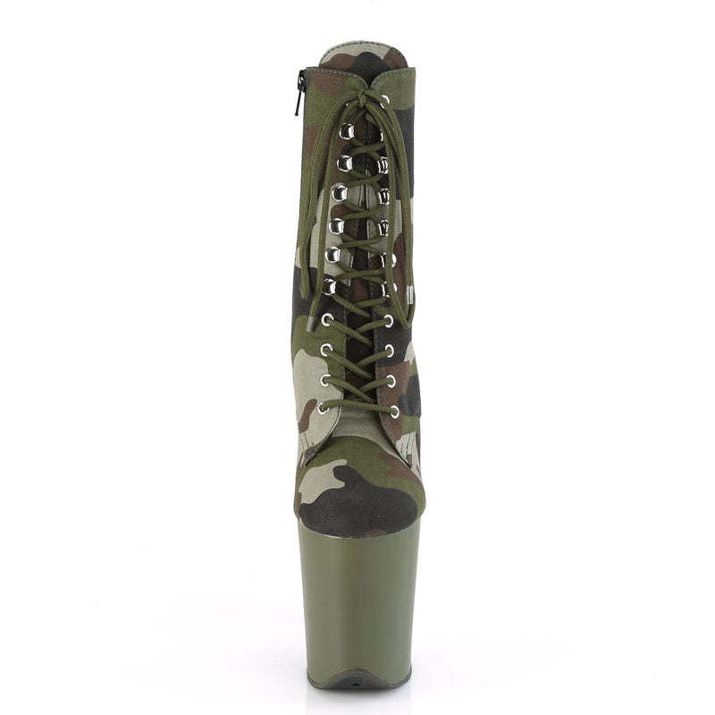 Pleaser FLAMINGO-1020CAMO Platform Ankle Boot (Green Camo Fabric/Dark Olive Matte)