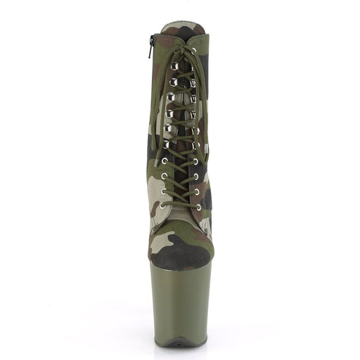 Pleaser FLAMINGO-1020CAMO Platform Ankle Boot (Green Camo Fabric/Dark Olive Matte)