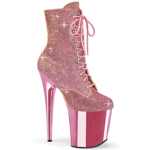 Pleaser FLAMINGO-1020CHRS Platform Ankle Boot (Baby Pink Rhinestone/Baby Pink Chrome)