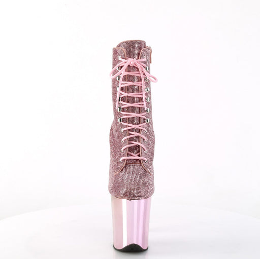 Pleaser FLAMINGO-1020CHRS Platform Ankle Boot (Baby Pink Rhinestone/Baby Pink Chrome)