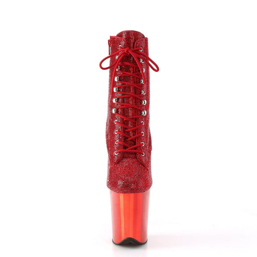 Pleaser FLAMINGO-1020CHRS Platform Ankle Boot (Red Rhinestone/Red Chrome)