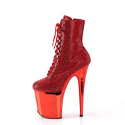 Pleaser FLAMINGO-1020CHRS Platform Ankle Boot (Red Rhinestone/Red Chrome)