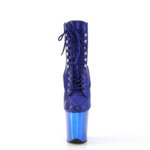 Pleaser FLAMINGO-1020CHRS Platform Ankle Boot (Royal Blue Rhinestone/Royal Blue Chrome)