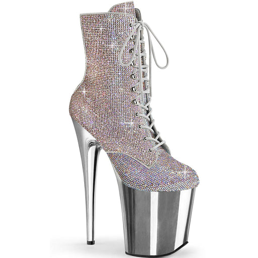 Pleaser FLAMINGO-1020CHRS Platform Ankle Boot (Silver Multi Rhinestone/Silver Chrome)