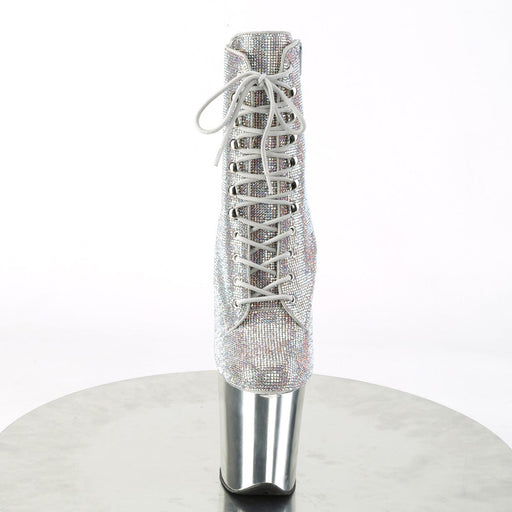 Pleaser FLAMINGO-1020CHRS Platform Ankle Boot (Silver Multi Rhinestone/Silver Chrome)