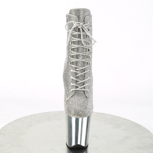 Pleaser FLAMINGO-1020CHRS Platform Ankle Boot (Silver Rhinestone/Silver Chrome)