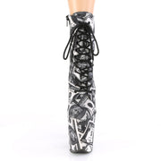Pleaser FLAMINGO-1020DP Platform Ankle Boot (White-Black Fabric/White-Black Fabric)