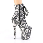 Pleaser FLAMINGO-1020DP Platform Ankle Boot (White-Black Fabric/White-Black Fabric)