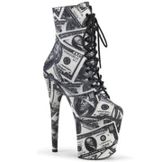 Pleaser FLAMINGO-1020DP Platform Ankle Boot (White-Black Fabric/White-Black Fabric)
