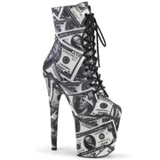 Pleaser FLAMINGO-1020DP Platform Ankle Boot (White-Black Fabric/White-Black Fabric)
