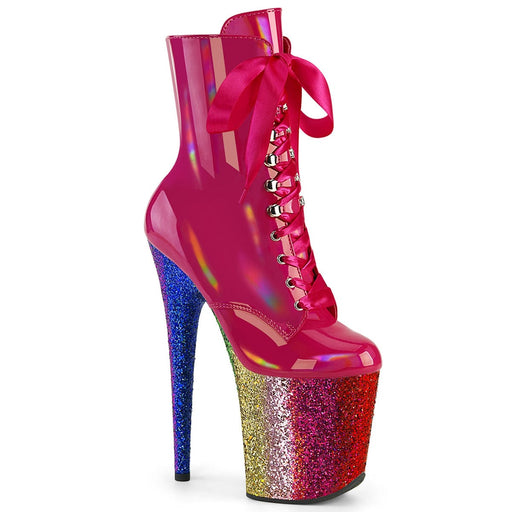 Pleaser FLAMINGO-1020HG Platform Ankle Boot (Hot Pink Holo Patent/Rainbow Glitter)