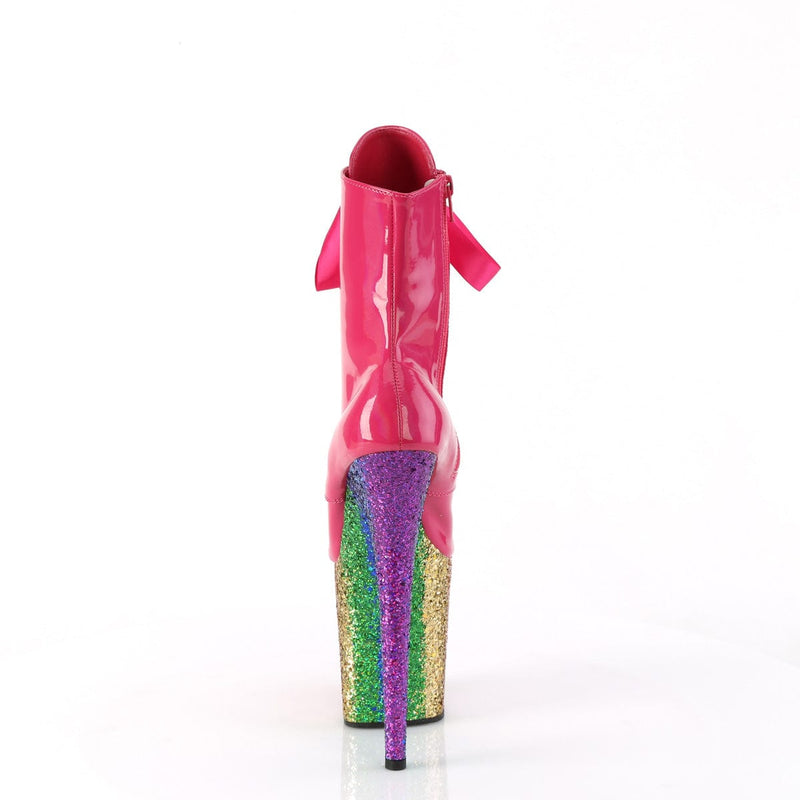 Pleaser FLAMINGO-1020HG Platform Ankle Boot (Hot Pink Holo Patent/Rainbow Glitter)