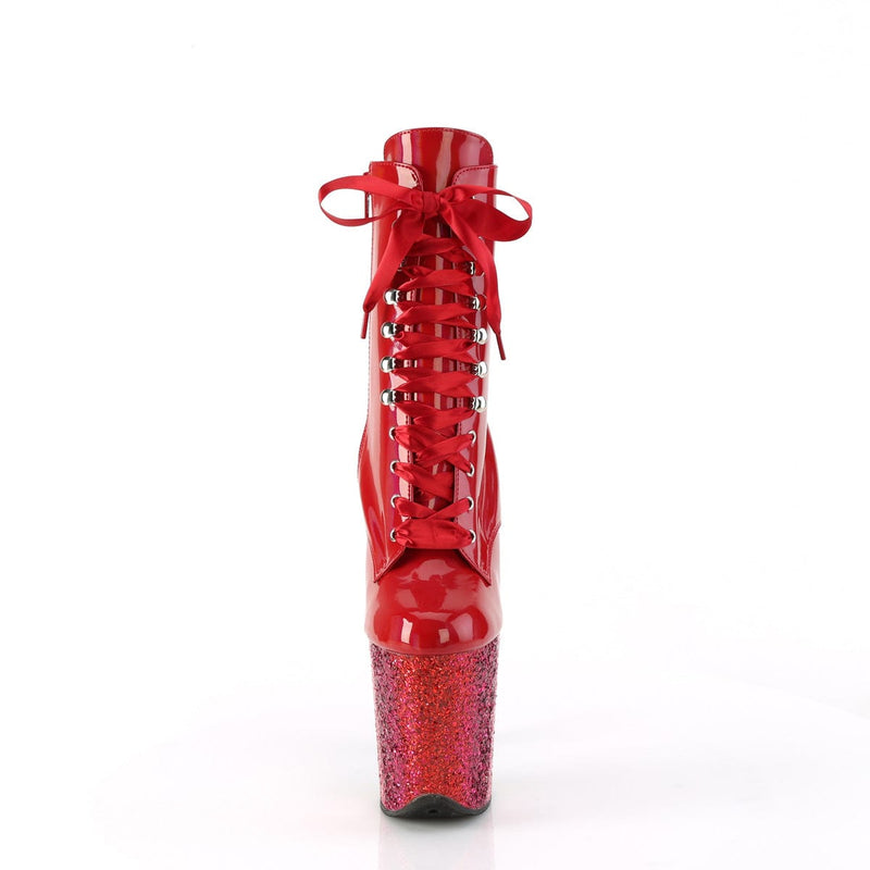 Pleaser FLAMINGO-1020HG Platform Ankle Boot (Red Holo Patent/Rainbow Glitter)