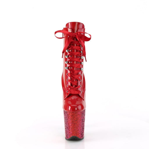 Pleaser FLAMINGO-1020HG Platform Ankle Boot (Red Holo Patent/Rainbow Glitter)