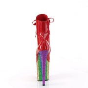 Pleaser FLAMINGO-1020HG Platform Ankle Boot (Red Holo Patent/Rainbow Glitter)