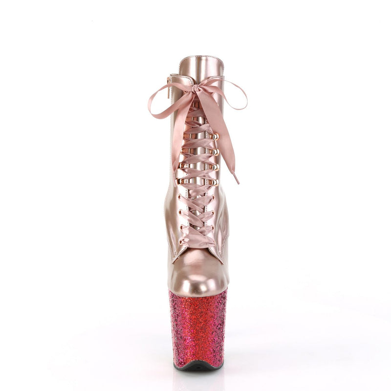 Pleaser FLAMINGO-1020HG Platform Ankle Boot (Rose Gold Holo Patent/Rainbow Glitter)
