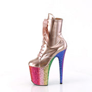 Pleaser FLAMINGO-1020HG Platform Ankle Boot (Rose Gold Holo Patent/Rainbow Glitter)