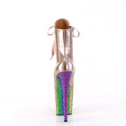 Pleaser FLAMINGO-1020HG Platform Ankle Boot (Rose Gold Holo Patent/Rainbow Glitter)
