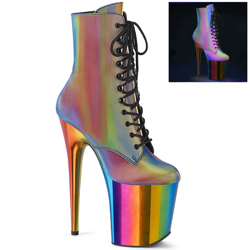 Pleaser FLAMINGO-1020RC Platform Ankle Boot (Rainbow Reflective/Rainbow Chrome)