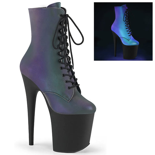 Pleaser FLAMINGO-1020REFL Platform Ankle Boot (Green Multi Reflective/Black Matte)