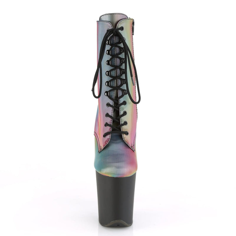 Pleaser FLAMINGO-1020REFL Platform Ankle Boot (Rainbow Reflective/Black Matte)