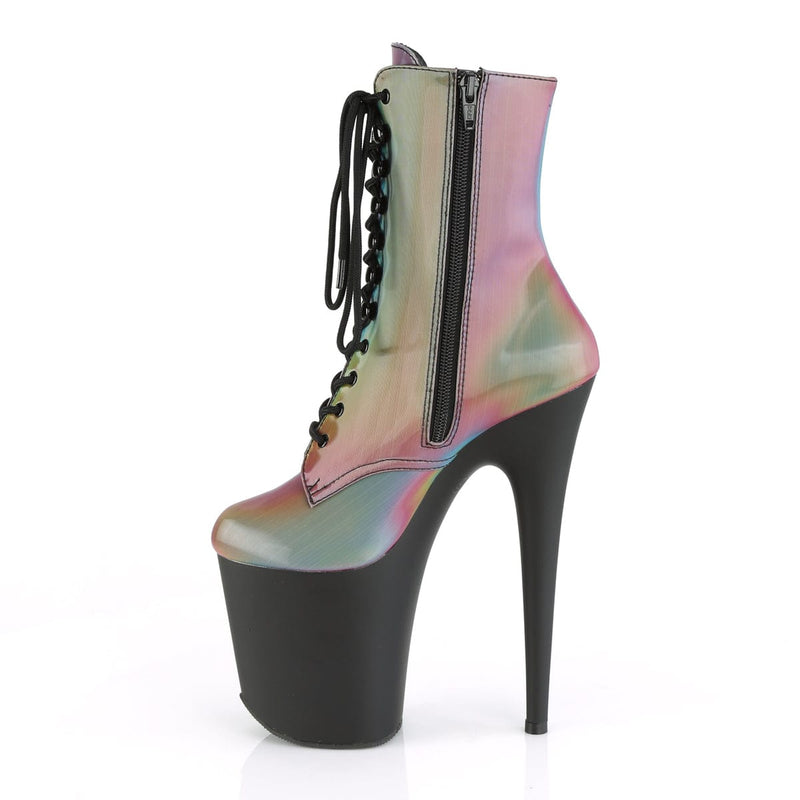 Pleaser FLAMINGO-1020REFL Platform Ankle Boot (Rainbow Reflective/Black Matte)
