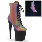 Pleaser FLAMINGO-1020REFL Platform Ankle Boot (Rainbow Reflective/Black Matte)
