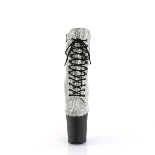 Pleaser FLAMINGO-1020RS Platform Ankle Boot (Silver Rhinestone/Black Matte)
