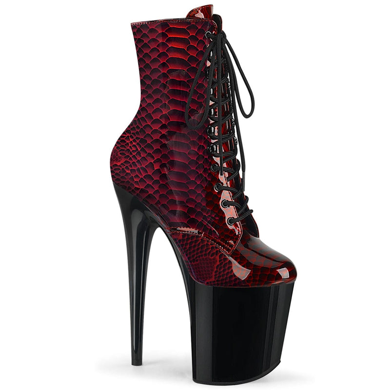 Pleaser FLAMINGO-1020SP Platform Ankle Boot (Red Snake Print Patent/Black)