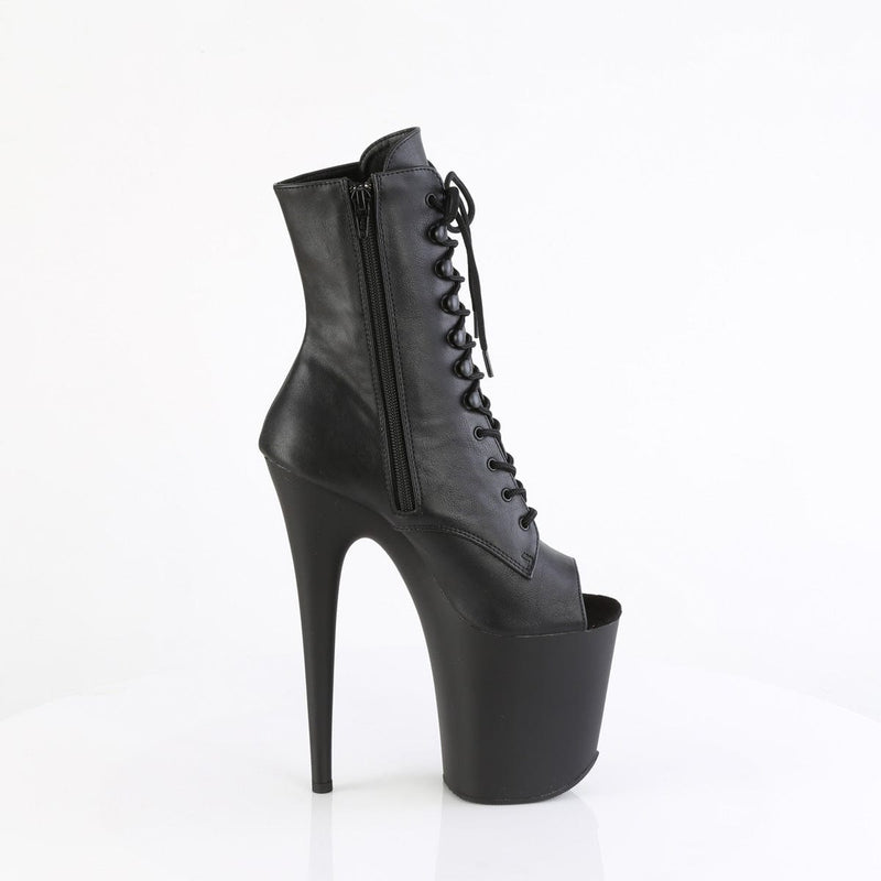 Pleaser FLAMINGO-1021 Platform Ankle Boot (Black Faux Leather/Black Matte)