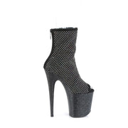 Pleaser FLAMINGO-1031GM Platform Ankle Boot (Black Fabric-Rhinestone Mesh/Black Matte)
