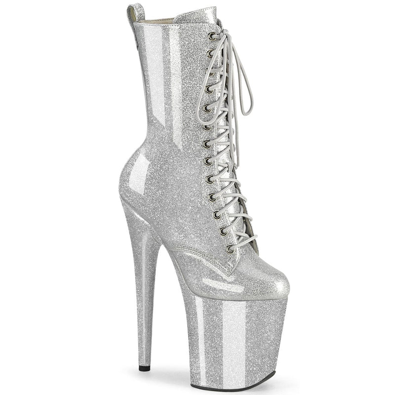 Pleaser FLAMINGO-1040GP Platform Ankle Boot (Silver Glitter Patent/M)