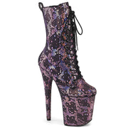 Pleaser FLAMINGO-1040SPF Platform Ankle Boot (Baby Pink Metallic Holo Snake Print Fabric/M)