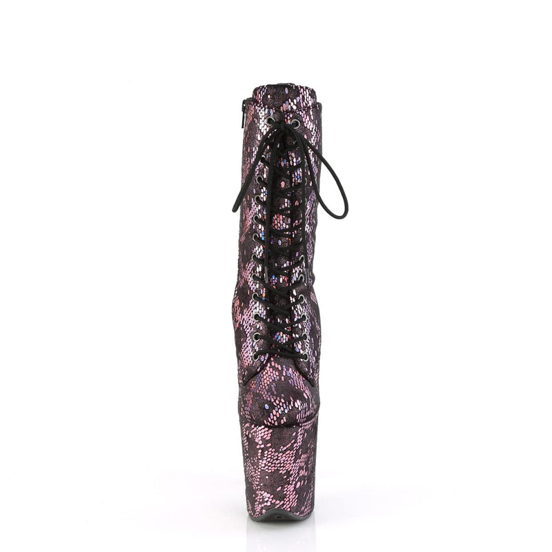 Pleaser FLAMINGO-1040SPF Platform Ankle Boot (Baby Pink Metallic Holo Snake Print Fabric/M)