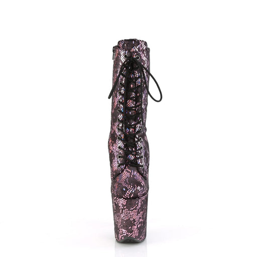 Pleaser FLAMINGO-1040SPF Platform Ankle Boot (Baby Pink Metallic Holo Snake Print Fabric/M)