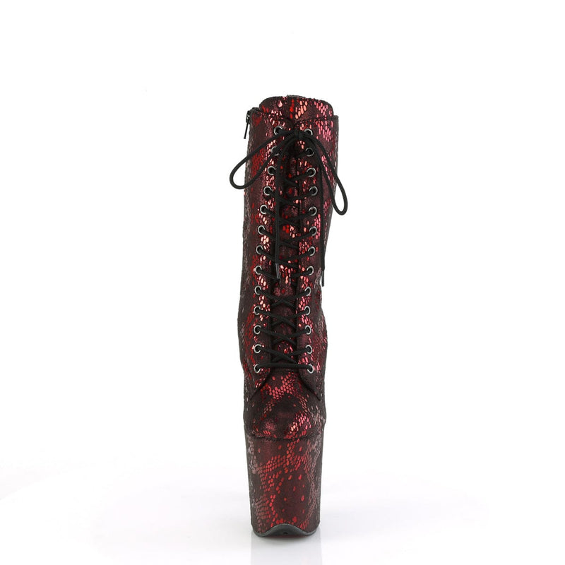 Pleaser FLAMINGO-1040SPF Platform Ankle Boot (Red Metallic Snake Print Fabric/M)